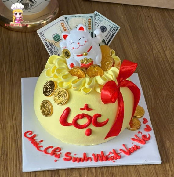 Bánh kem hủ tiền vàng mừng khai trương