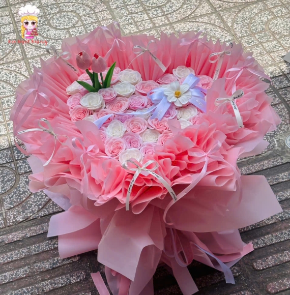 Bó hoa sáp trái tim Hồng