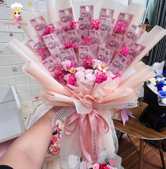 Hoa tiền tờ 50k xinh màu hồng dễ thương