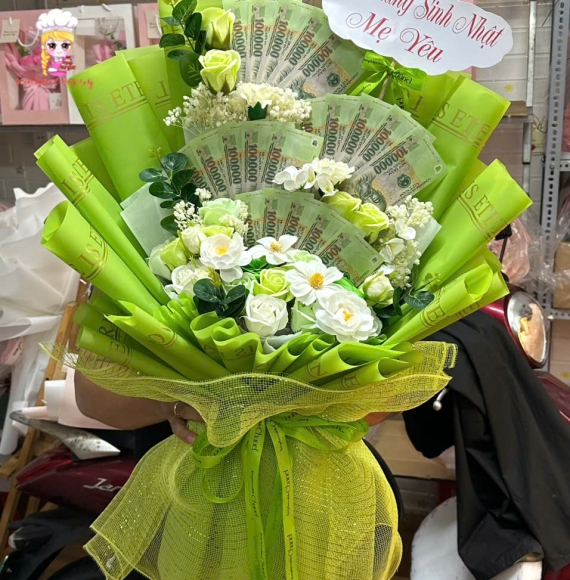 Hoa tiền tặng tết trung thu tờ 100k