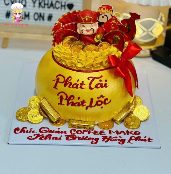 Bánh kem khai trương- viết chữ phát tài phát lộc