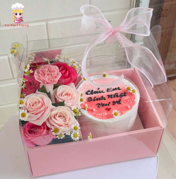 Sét hoa và bánh tone hồng tặng người thương
