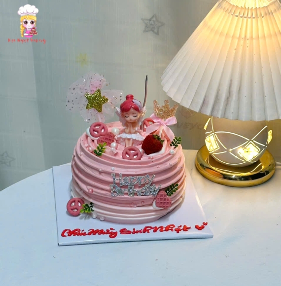 Bánh kem rút tiền dành cho bé gái tone hồng