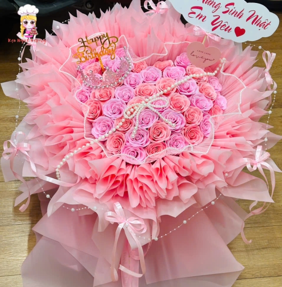 Bó hoa sáp tặng người yêu tone hồng khổng lồ