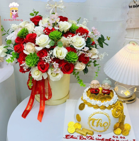 Giỏ hoa chúc mừng ông bà