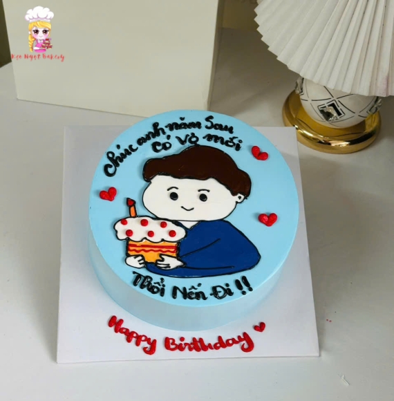 Bánh kem tone xanh vẻ hình chibi