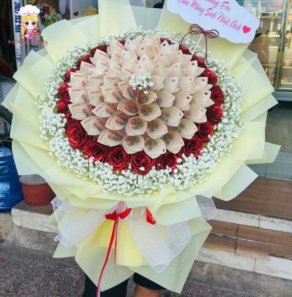 Hoa tiền tờ 200k bó tròn