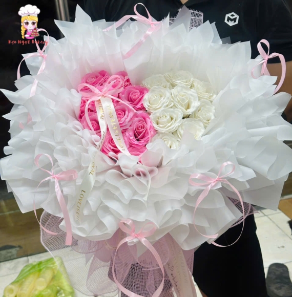 Mẫu hoa sáp thơm làm theo yêu cầu mix hồng và trắng