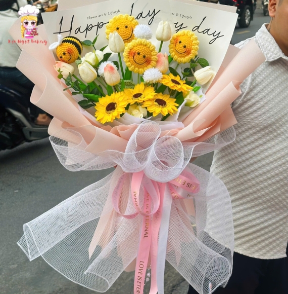 Mẫu bó hoa mix hoa len hướng dướng