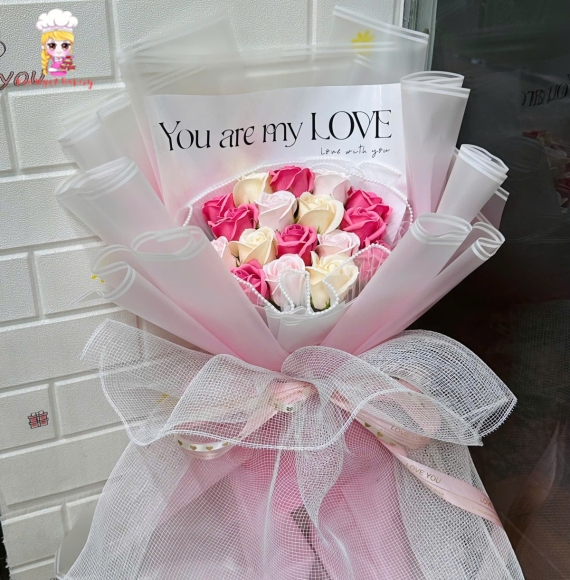 Mẫu bó hoa sáp mix hoa theo yêu cầu