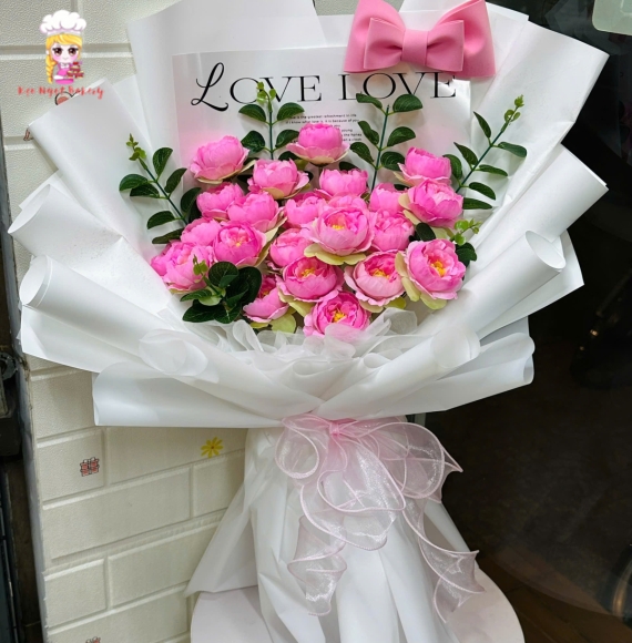 Mẫu bó hoa sáp tone hồng tại tân phú