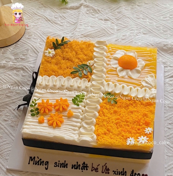 Bánh bông lan trứng muối hình vuông tặng valentine