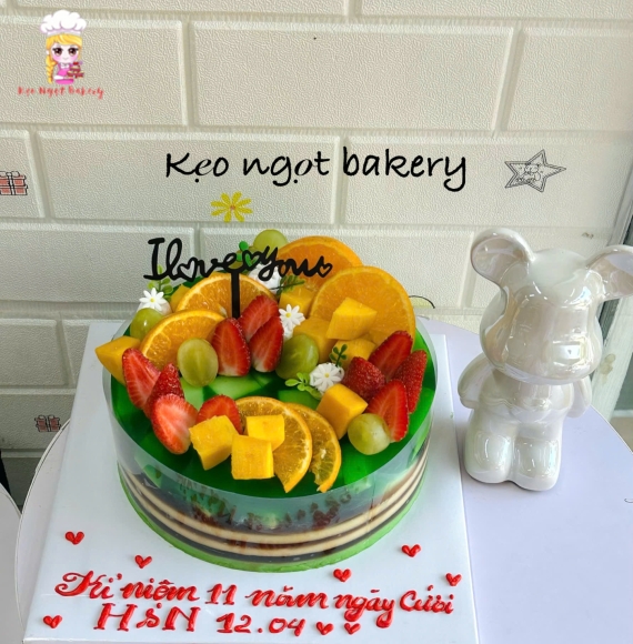 Bánh kem rau câu tone xanh tặng kỷ niệm 