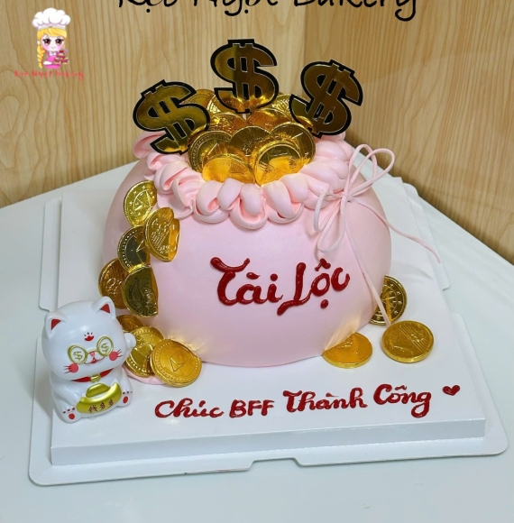 Bánh kem trai chữ tone hồng tài lộc 