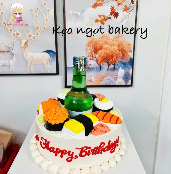 Bánh kem trang trí sushi tặng các bạn nam 