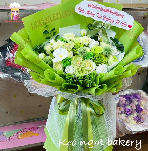 Hoa sáp tone xanh mẫu hoa tặng mẹ yêu 