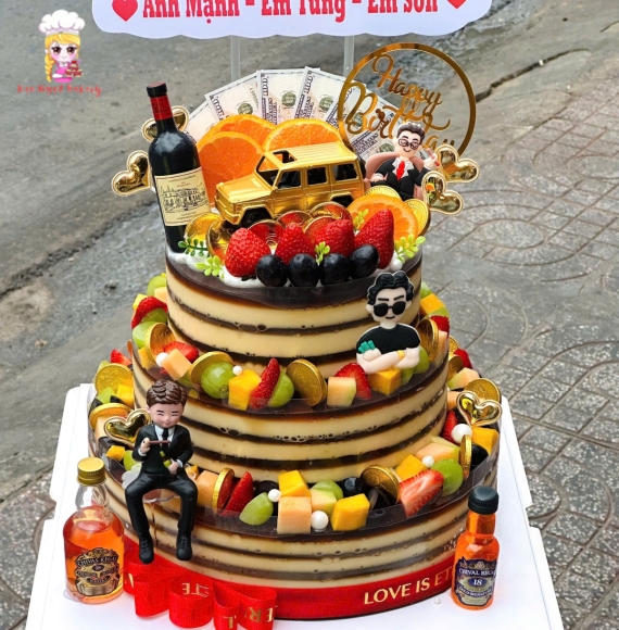 Bánh kem rau cau chúc mừng sinh nhật 3 tầng