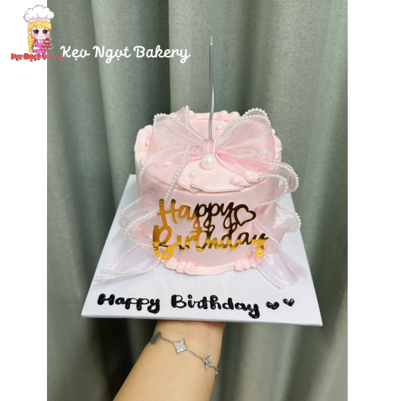 bánh  kem nơ tone hồng tặng sinh nhật 