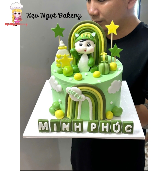 Bánh kem tone xanh lá cây tặng bé trai siêu dễ thương 