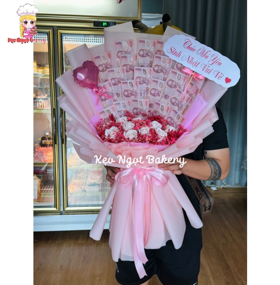 Mẫu hoa 50k mix với hoa sáp tone hồng siêu hot 