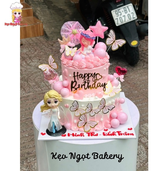 Bánh kem sinh nhật cho 2 bé cùng ngày tone hồng siêu hot 
