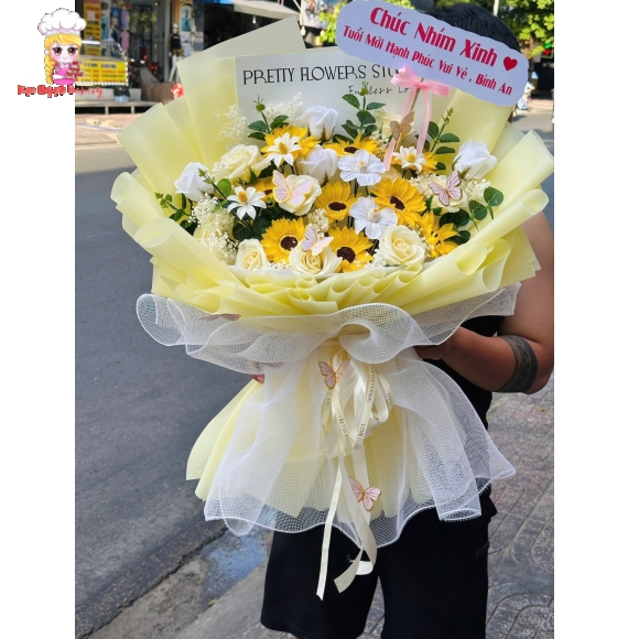 Bó hoa sáp tone vàng các bạn nữ 
