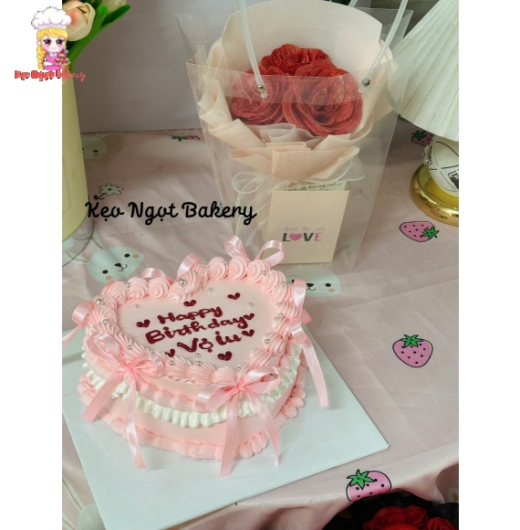 Combo bánh kem và hoa sáp tone hồng  bán chạy 