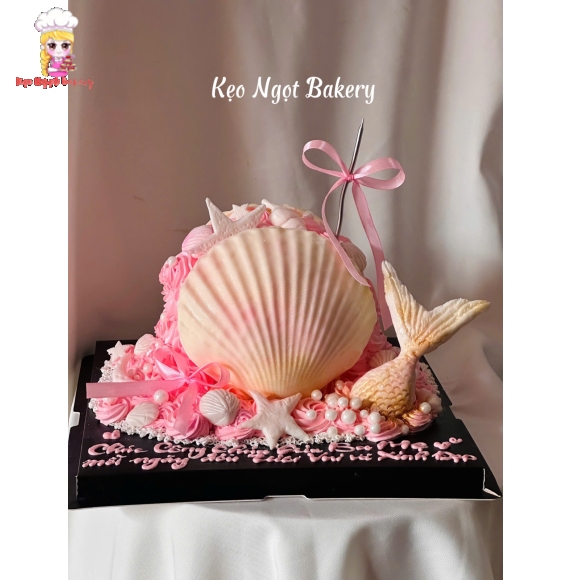 Bánh kem vỏ sò tone hồng siêu sang tại Kẹo Ngot 