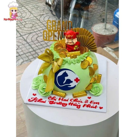 Combo bánh tráng miệng và hủ vàng tài lộc cho khách khai trương