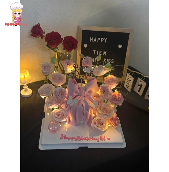 Bánh kem nơ tone hồng 