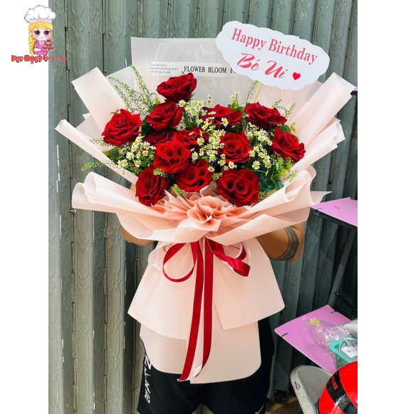 Bó hoa đỏ chúc mừng