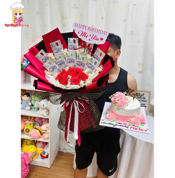 Combo tiền kèm bánh kem tặng mẹ