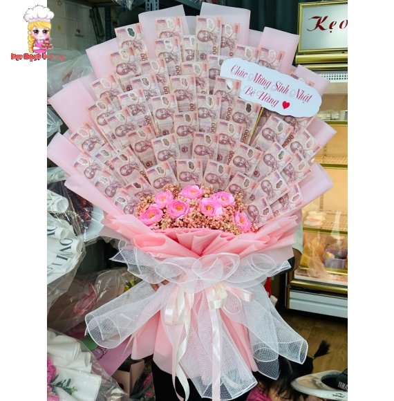 Bông hoa trang trí bằng tờ 50k tặng người yêu