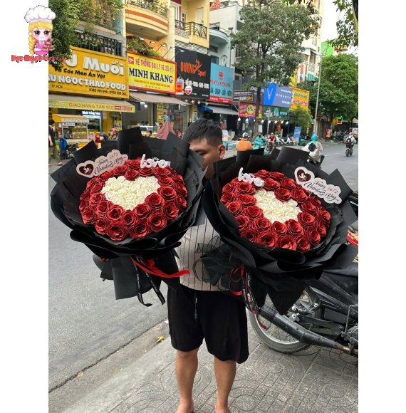 Hoa sáp trang trí trái tim trắng màu hồng tặng người yêu