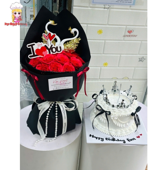 Combo hoa sáp xinh và bánh kem thổi kim tuyến siêu hot