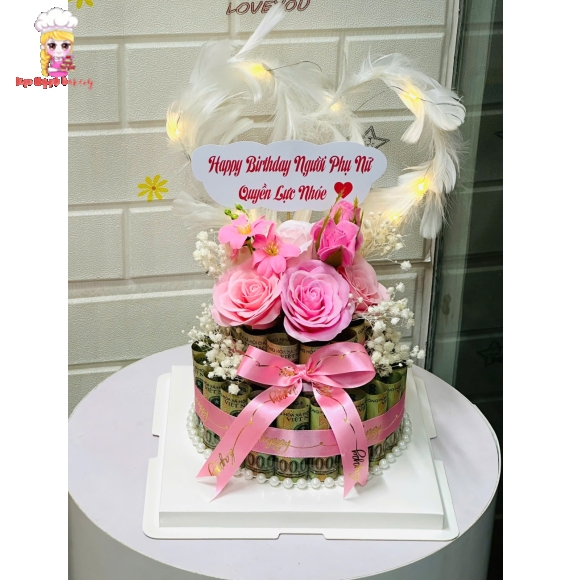 bánh kem trang trí nơ hồng 100k 