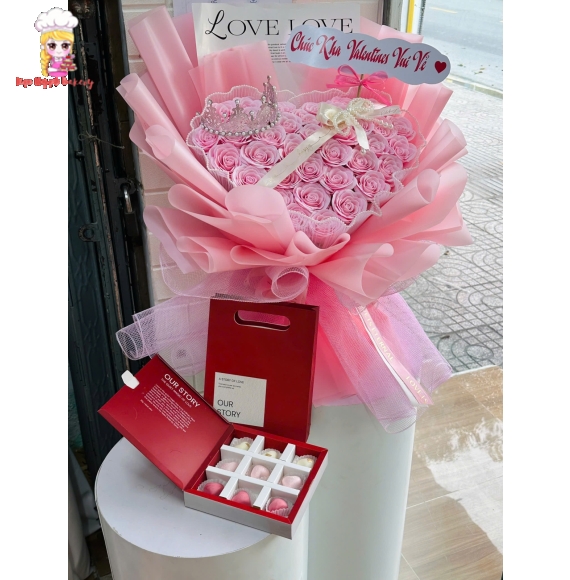 Combo hoa sáp và hộp socola tặng valentine