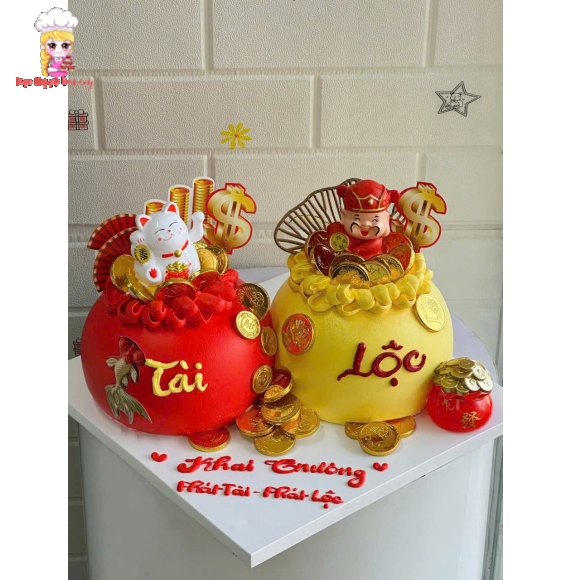 Bánh mừng 2 màu chữ Tài Lộc