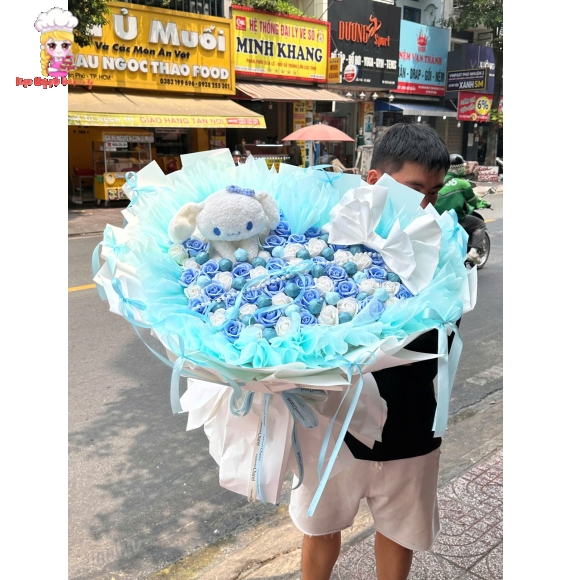 Hoa sáp tone xanh mix thêm gấu tặng người yêu