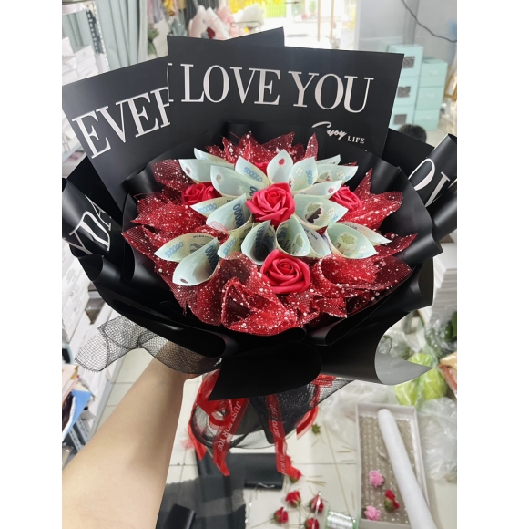 Hoa tiền bó hoa mini 10tờ tiền mệnh giá 500k