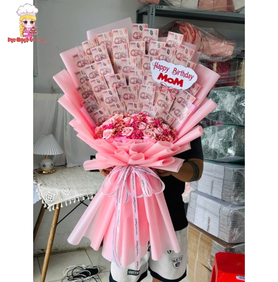 Bó hoa tiền khổng lồ tờ 50k