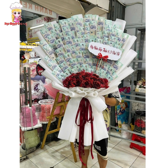 Bó hoa tiền khổng lồ 500k mừng ngày 8/3