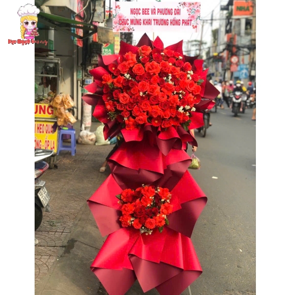Kệ hoa chúc mừng khai trương tone đỏ