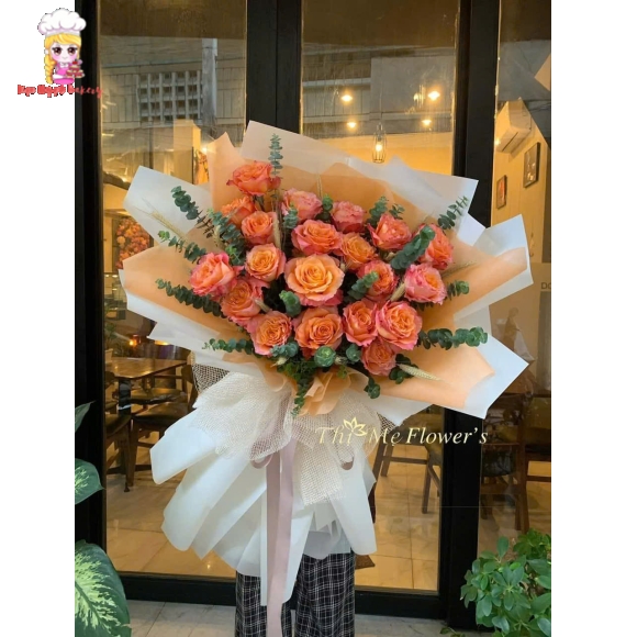 Bó hoa hồng tone cam cháy