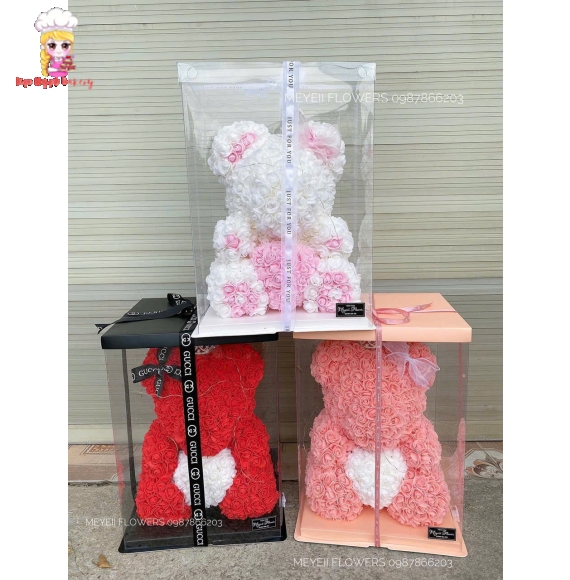 Hộp Gấu bông hoa sáp tặng sinh nhật