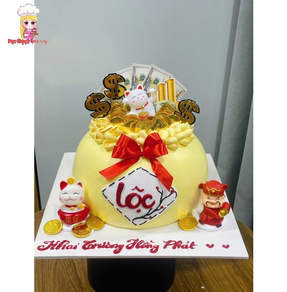 Bánh kem hủ vàng mừng khai trương chữ lộc