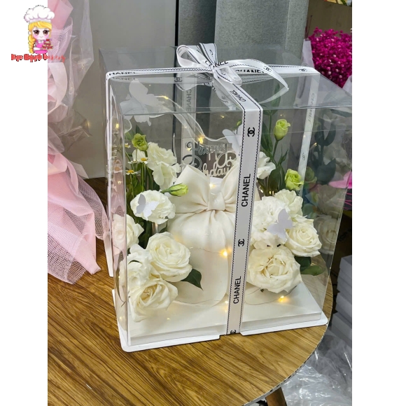 Hộp Bánh kem tạo hình nơ 3D xinh xắn cho nữ kèm hoa tươi