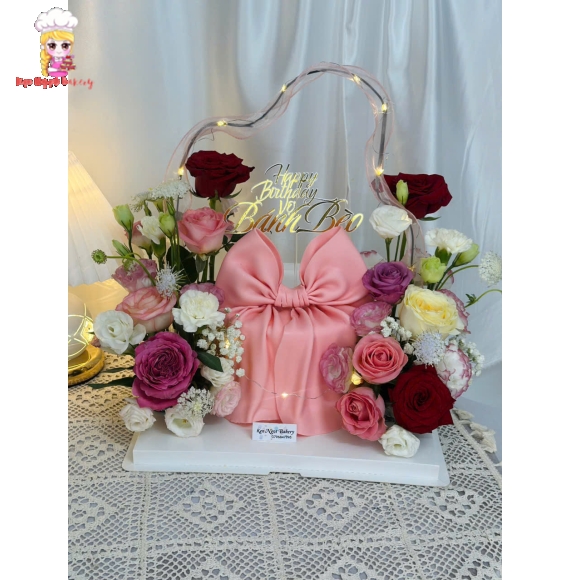 Bánh Nơ Fondant Luxury  Tone Hồng Tặng Vợ