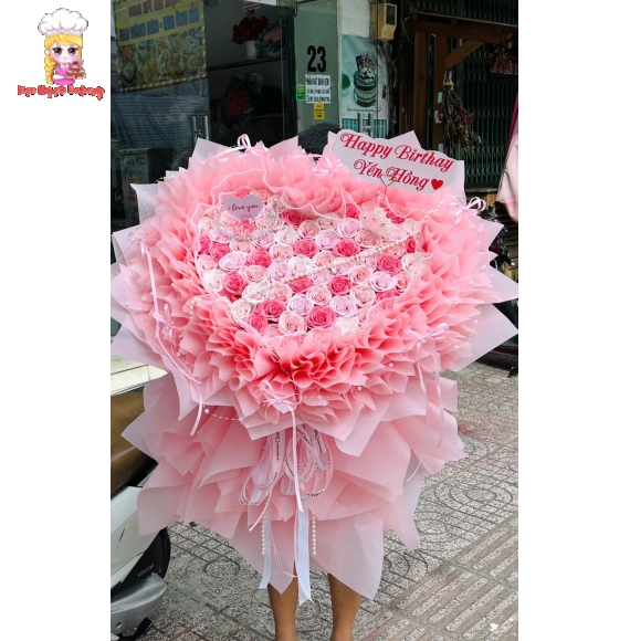 Hoa sáp trái tim khổng lồ tone hồng