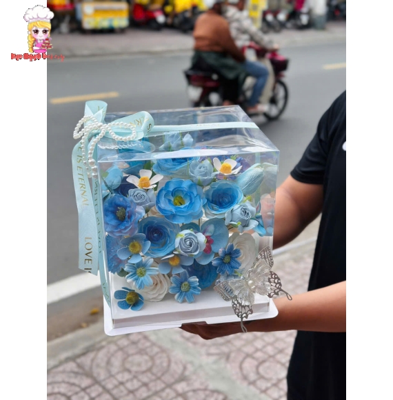 Hộp hoa sáp tone xanh dương 
